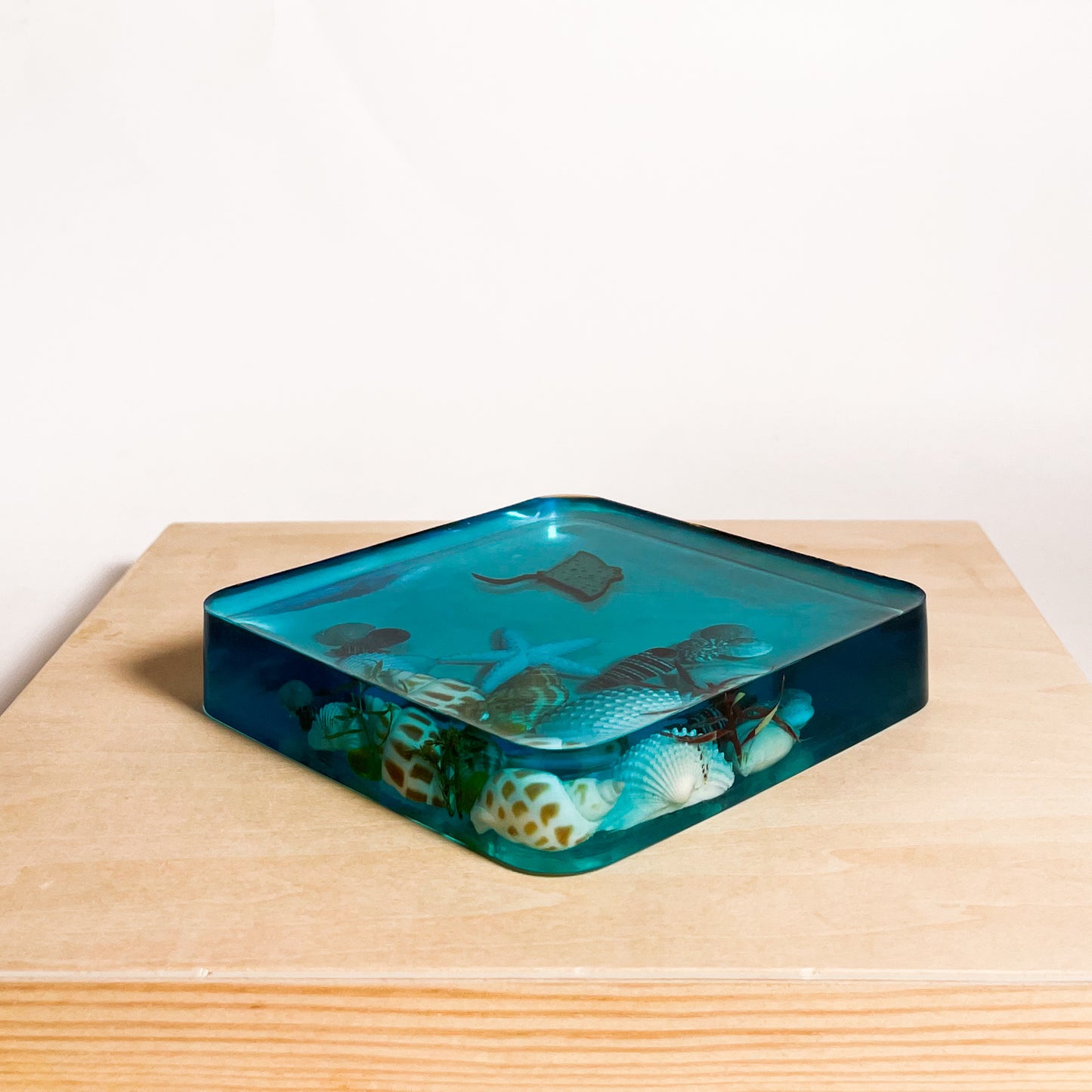 Seashell Serenity Coasters-Underwater Resin-Ocean Blue-Square