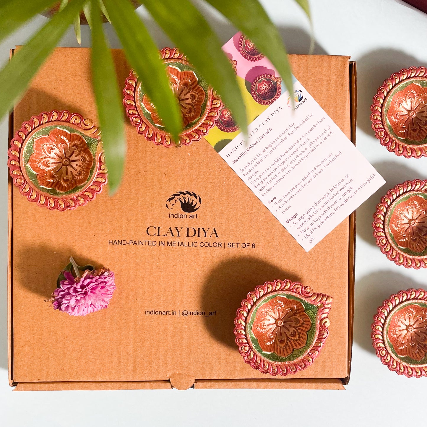Hand-Painted Clay Diya-Dwe | Metallic Glow Collection | Set of 6