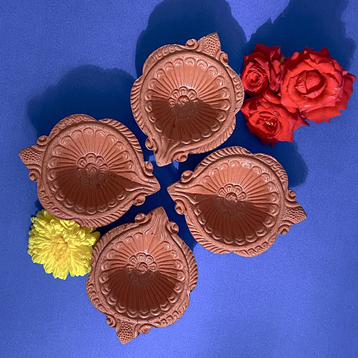 DIY Diya Painting Kit | Set of 6 Fired Clay Diyas with 12 Poster Colours & Brush