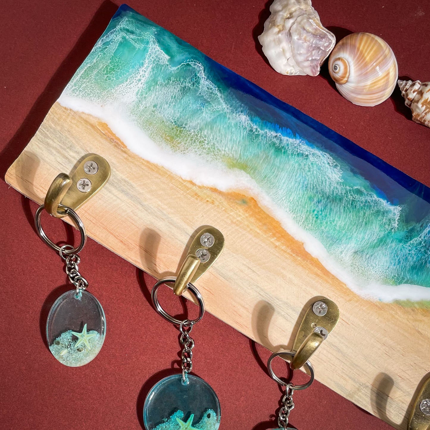 Tamed Tide Blue- Liquid Chaos Collection- Resin Waves Wooden Keychain Hanger