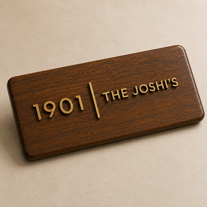The Brassline | Personalized Teak Wood & Brass Name Plate for Home & Office Entrance