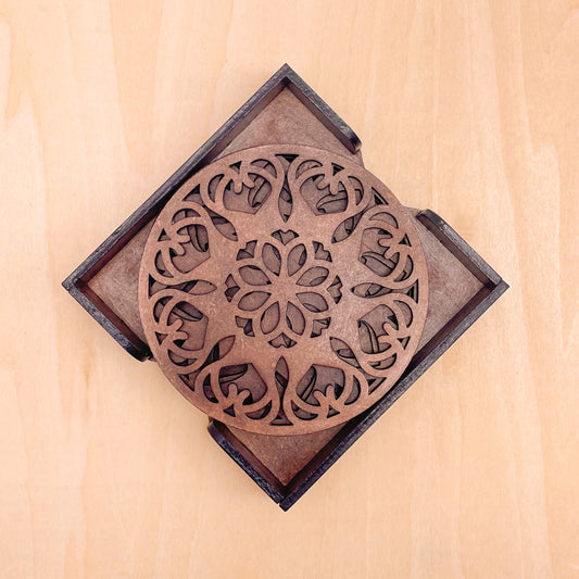 Mandala Art Coasters-Ekam Wooden-Clove Brown
