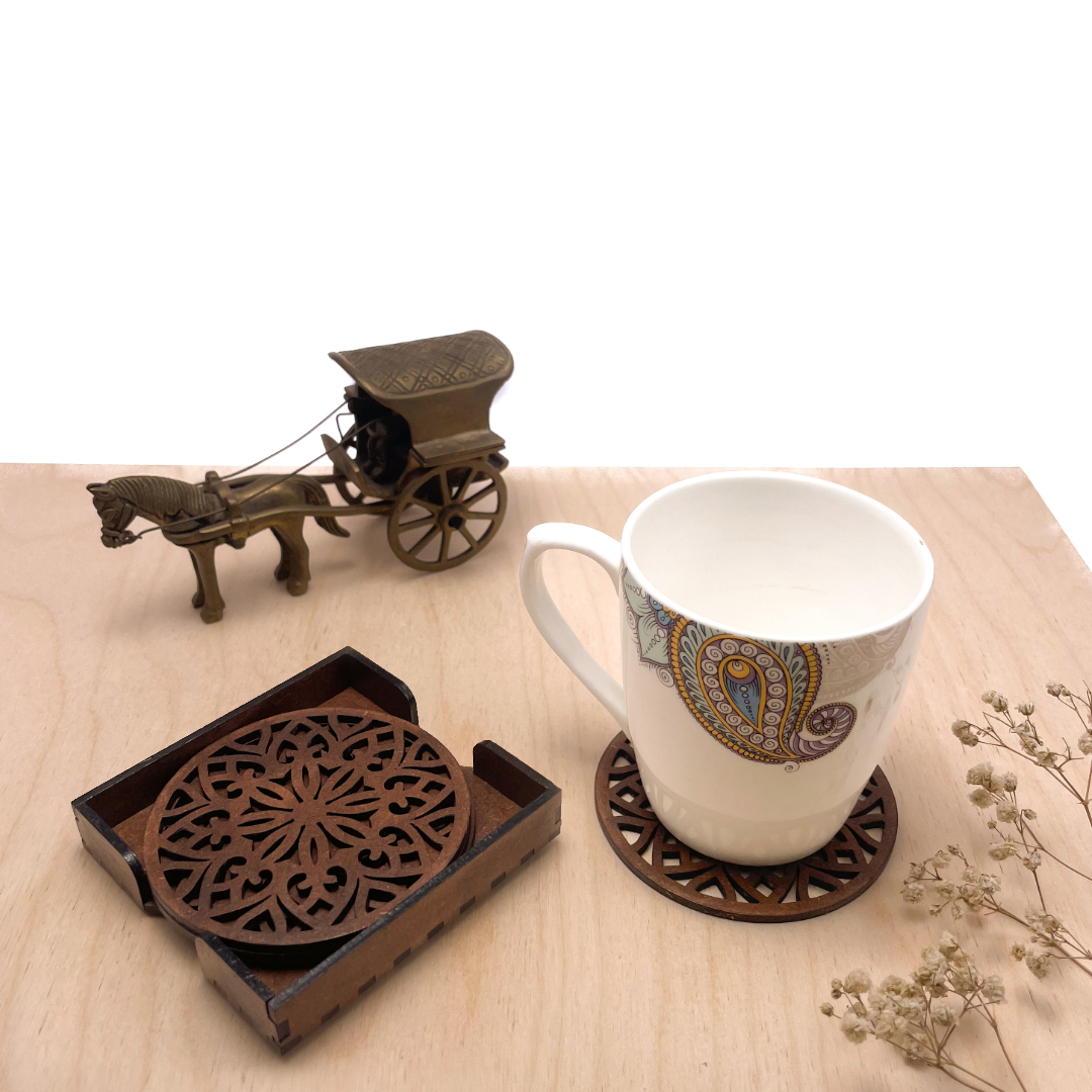 Mandala Art Coasters-Treeni Wooden-Clove Brown
