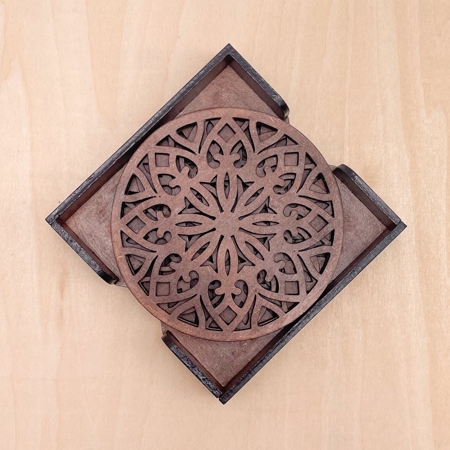 Mandala Art Coasters-Treeni Wooden-Clove Brown