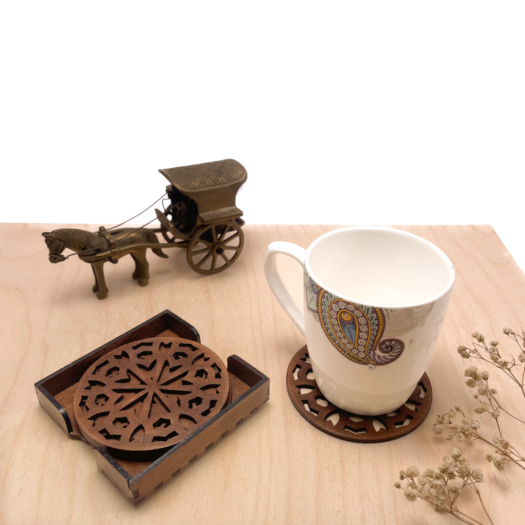 Mandala Art Coasters-Shata Wooden-Clove Brown