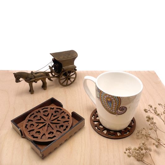 Wooden Shat Mandala Coasters with Holder