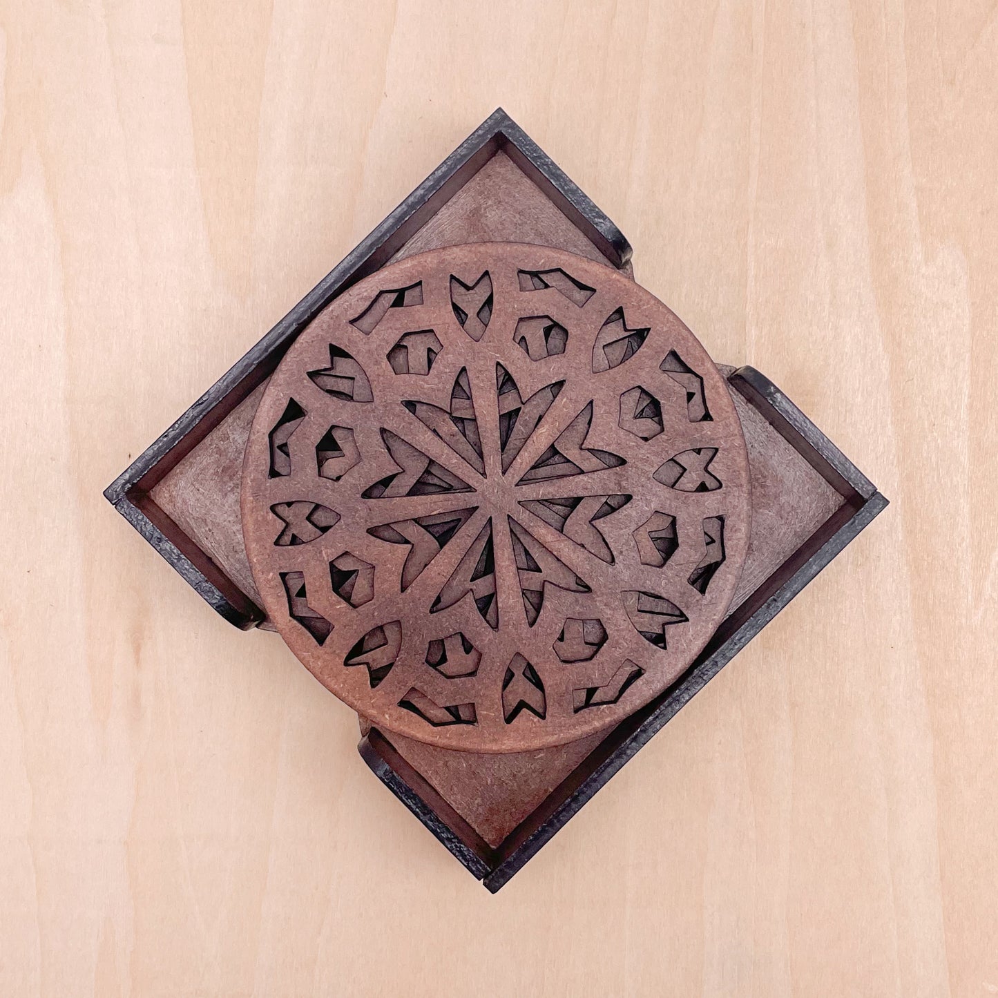 Mandala Art Coasters-Shata Wooden-Clove Brown