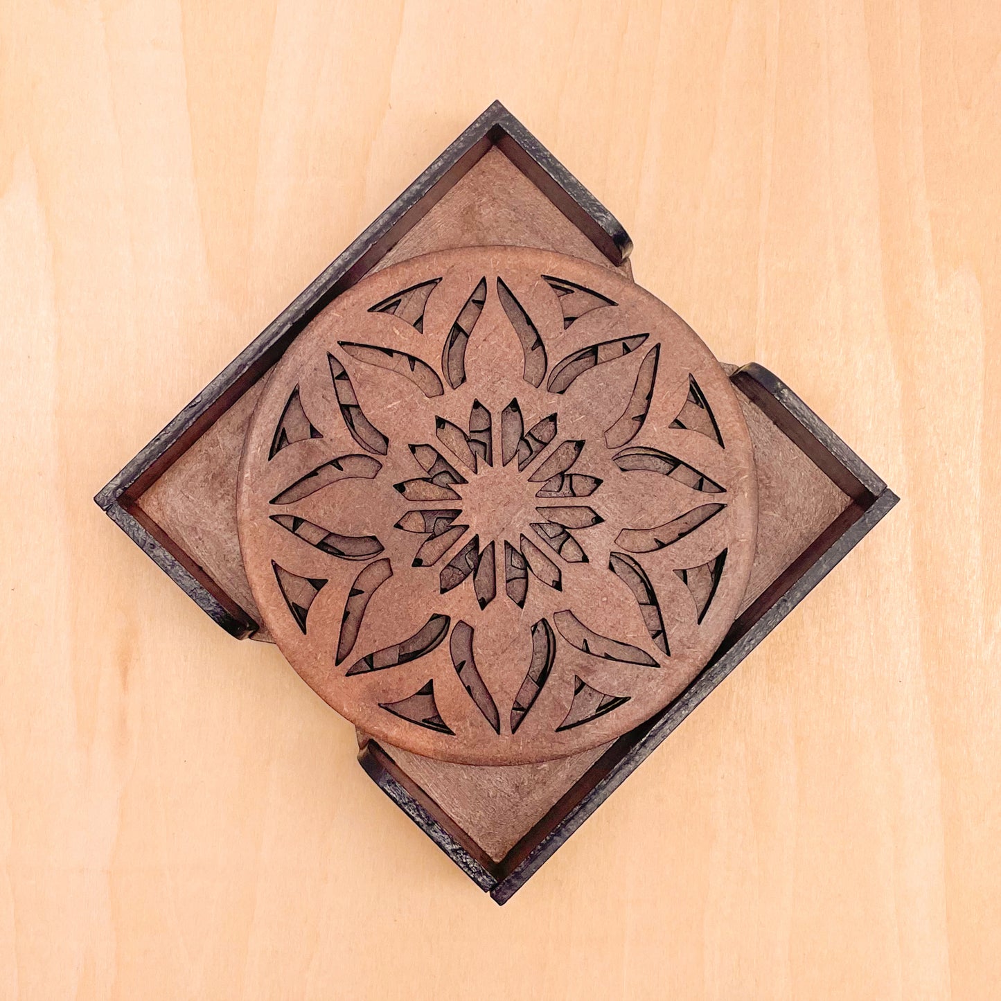 Mandala Art Coasters-Sapta Wooden-Clove Brown