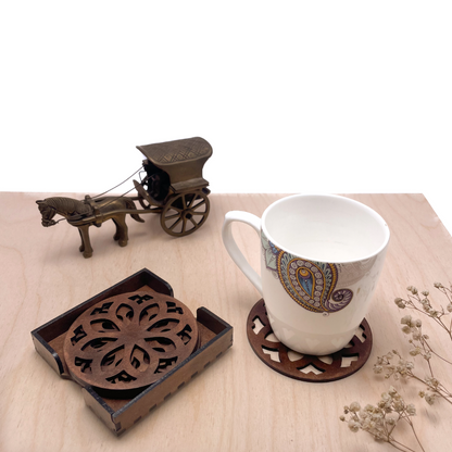 Mandala Art Coasters-Nava Wooden-Clove Brown