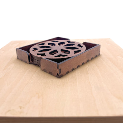 Mandala Art Coasters-Nava Wooden-Clove Brown