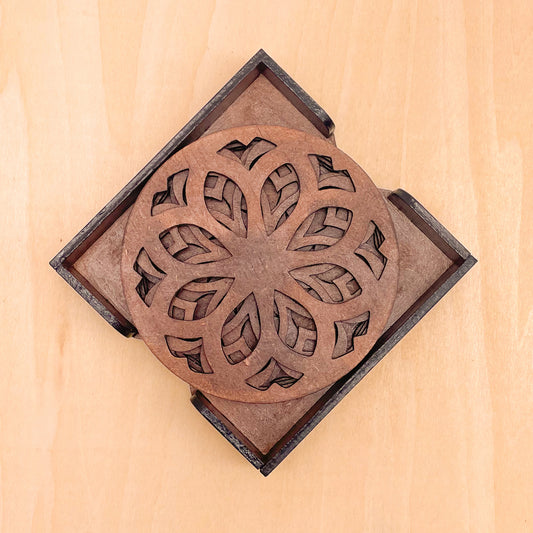 Mandala Art Coasters-Nava Wooden-Clove Brown