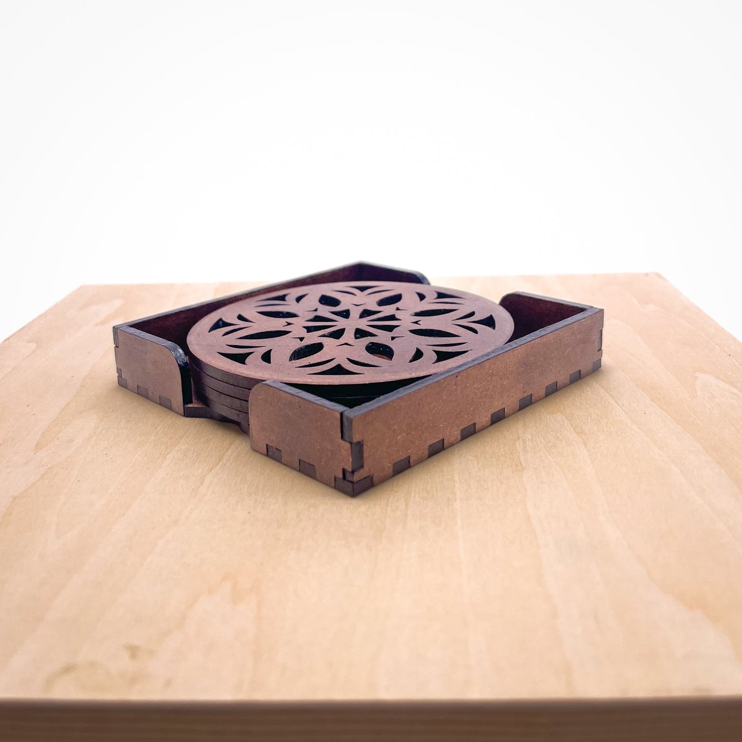 Wooden Ekaadash Mandala Coasters with Holder