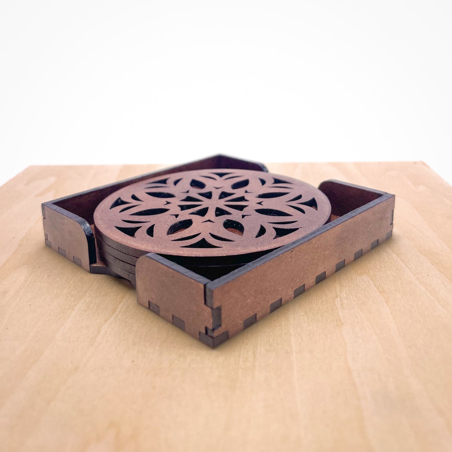 Wooden Ekaadash Mandala Coasters with Holder