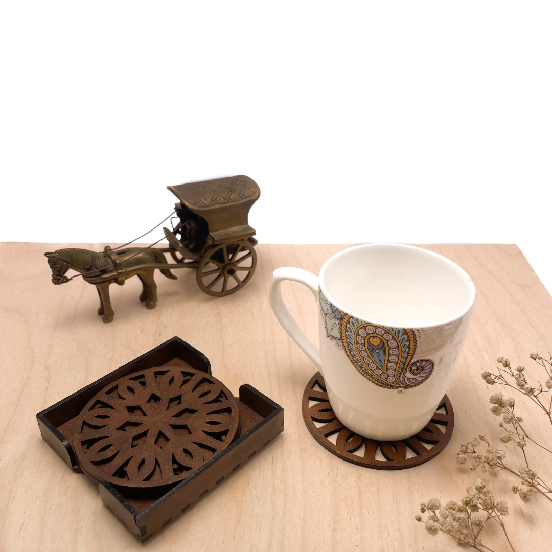 Mandala Art Coasters-Trayodash Wooden-Clove Brown