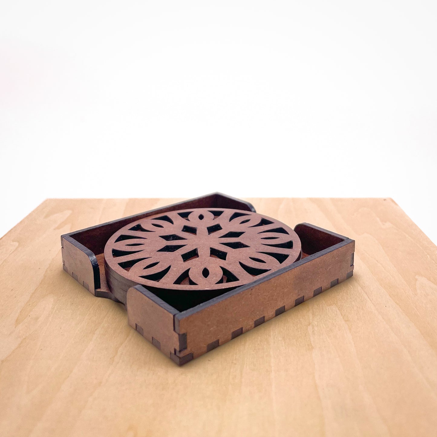 Mandala Art Coasters-Trayodash Wooden-Clove Brown