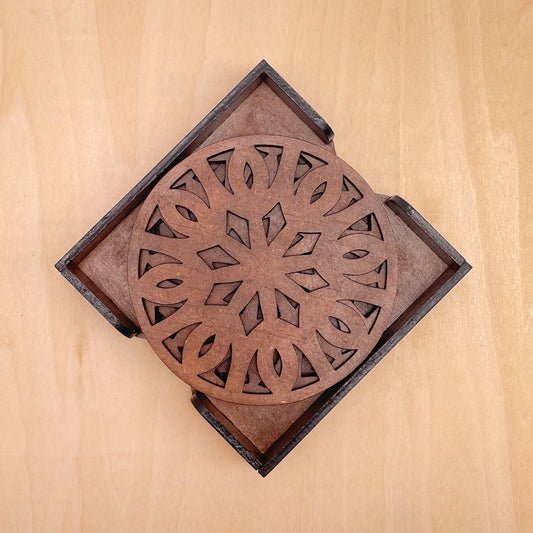 Mandala Art Coasters-Trayodash Wooden-Clove Brown