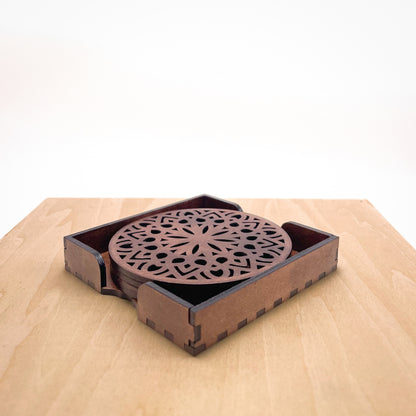 Wooden Panchadash Mandala Coasters with Holder