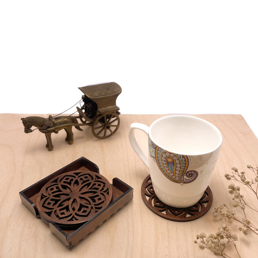 Wooden Shodash Mandala Coasters with Holder