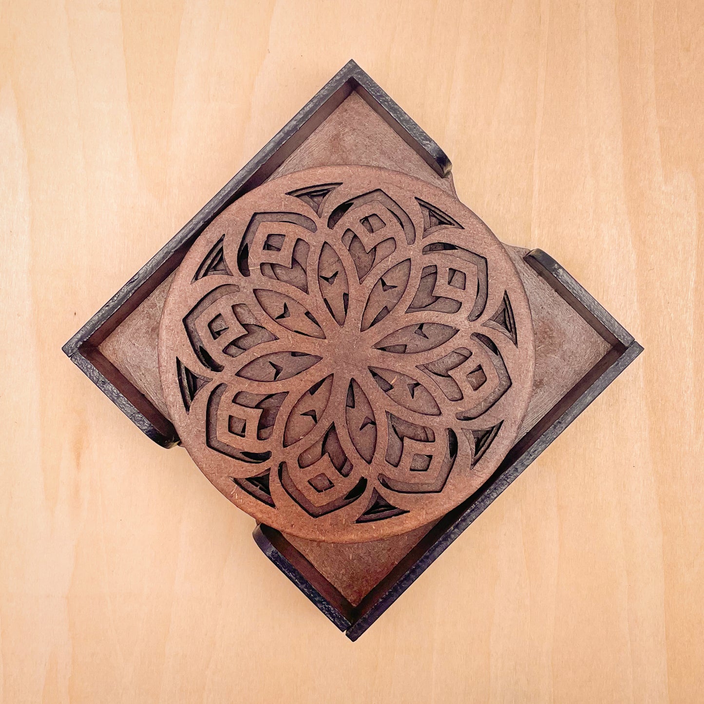 Mandala Art Coasters-Shodash Wooden-Clove Brown