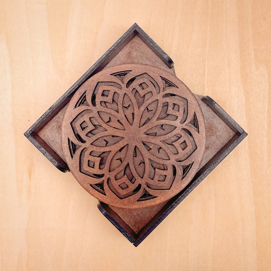 Mandala Art Coasters-Shodash Wooden-Clove Brown
