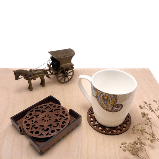 Wooden Saptadash Mandala Coasters with Holder