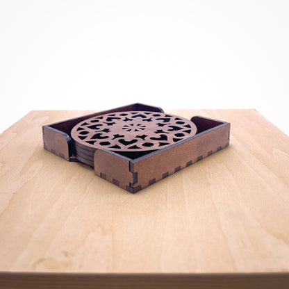 Wooden Saptadash Mandala Coasters with Holder