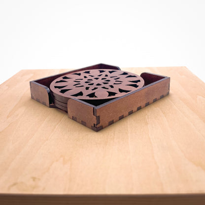 Wooden Navadash Mandala Coasters with Holder