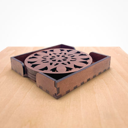 Wooden Navadash Mandala Coasters with Holder