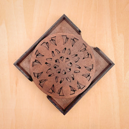 Wooden Navadash Mandala Coasters with Holder