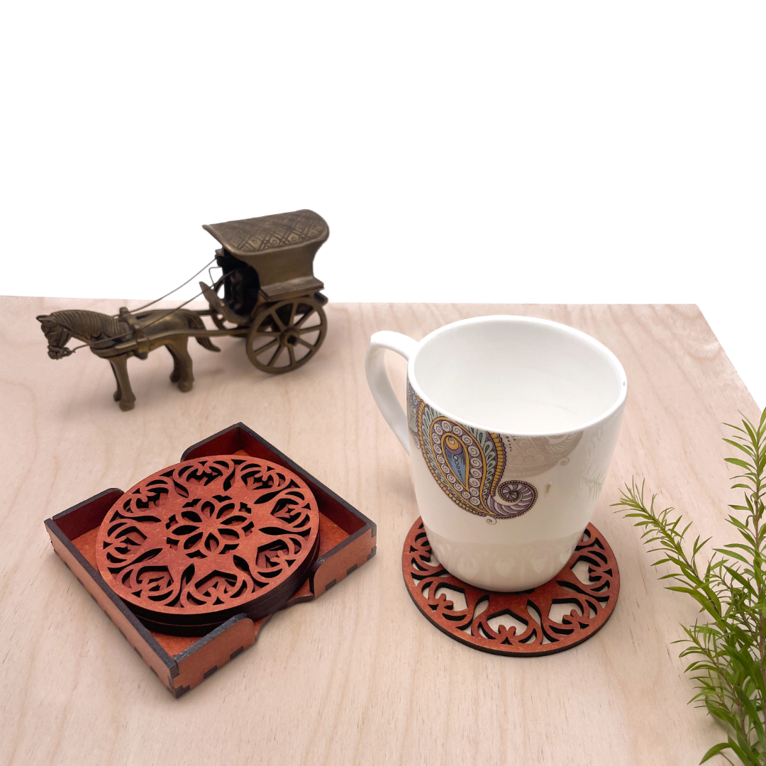 Mandala Art Coasters-Ekam Wooden-Cinnamon
