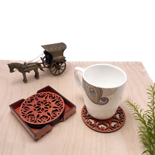 Wooden Ekam Mandala Coasters with Holder