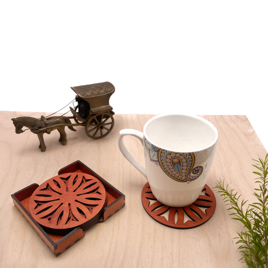 Wooden Dwe Mandala Coasters with Holder
