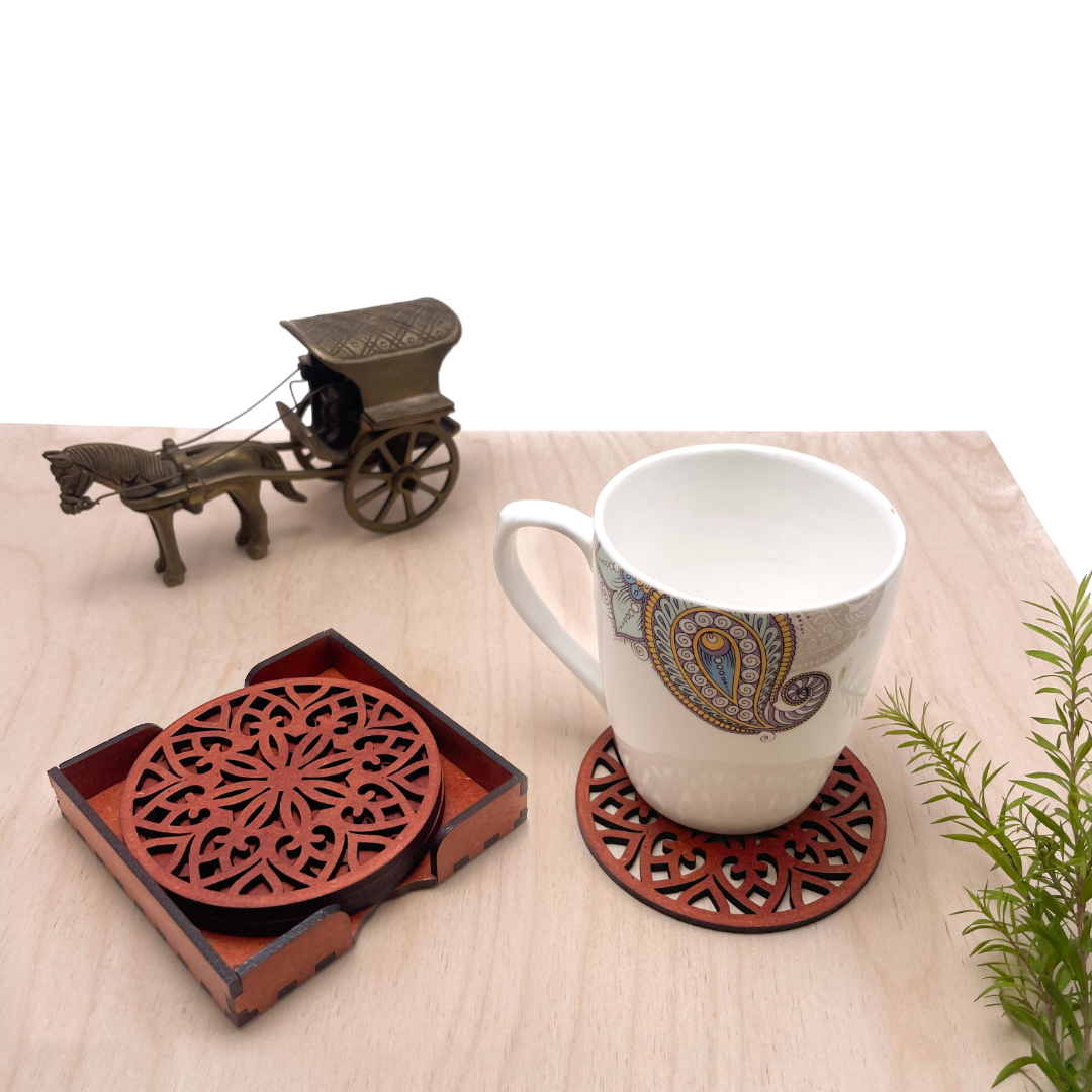 Mandala Art Coasters-Treeni Wooden-Cinnamon