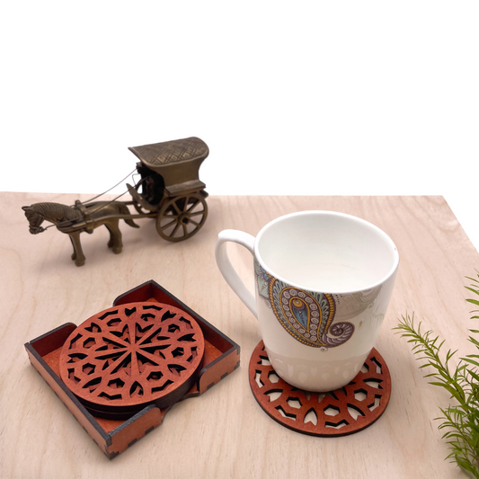 Wooden Shat Mandala Coasters with Holder