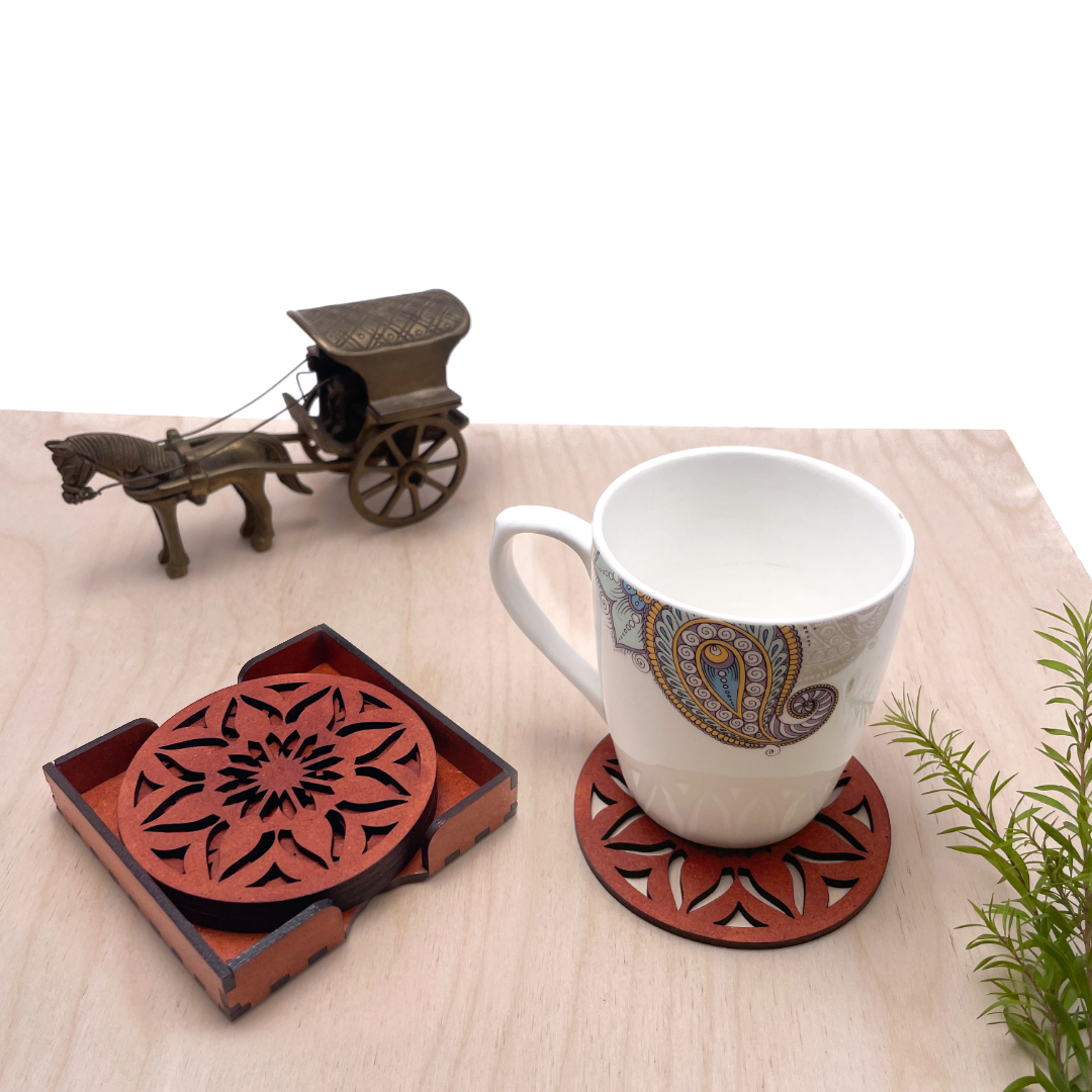 Mandala Art Coasters-Sapta Wooden-Cinnamon