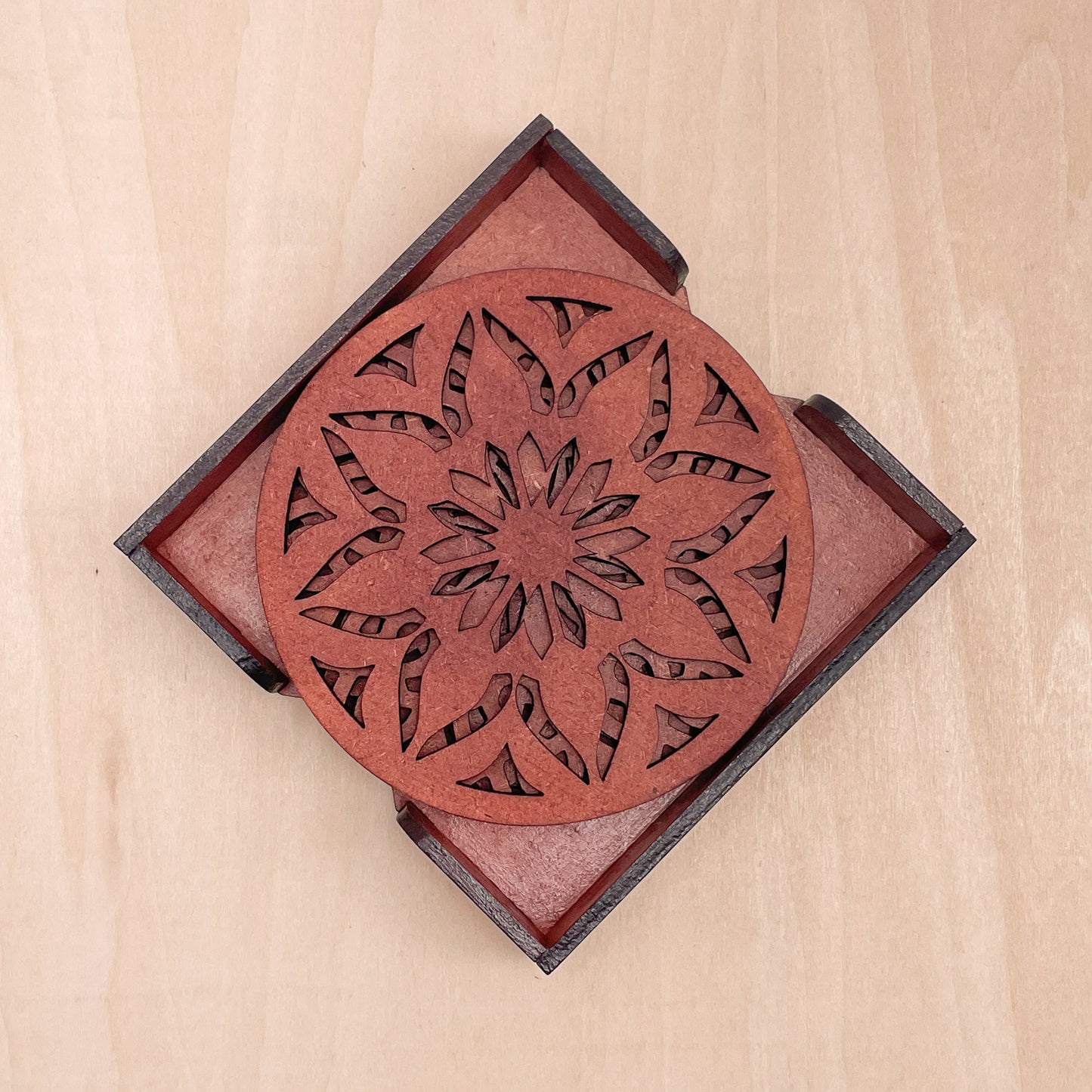 Mandala Art Coasters-Sapta Wooden-Cinnamon