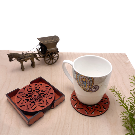 Wooden Ashta Mandala Coasters with Holder