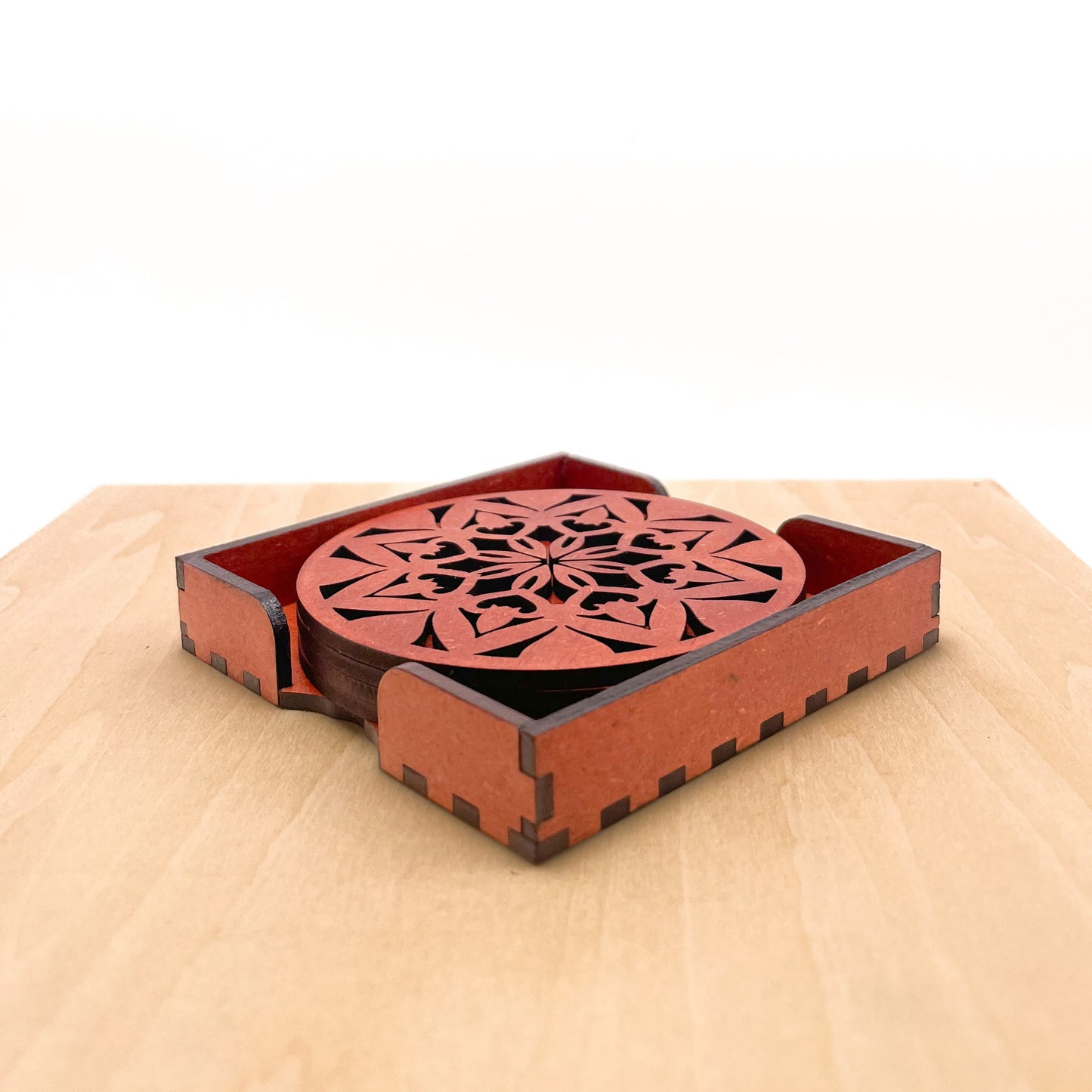 Mandala Art Coasters-Ashta Wooden-Cinnamon