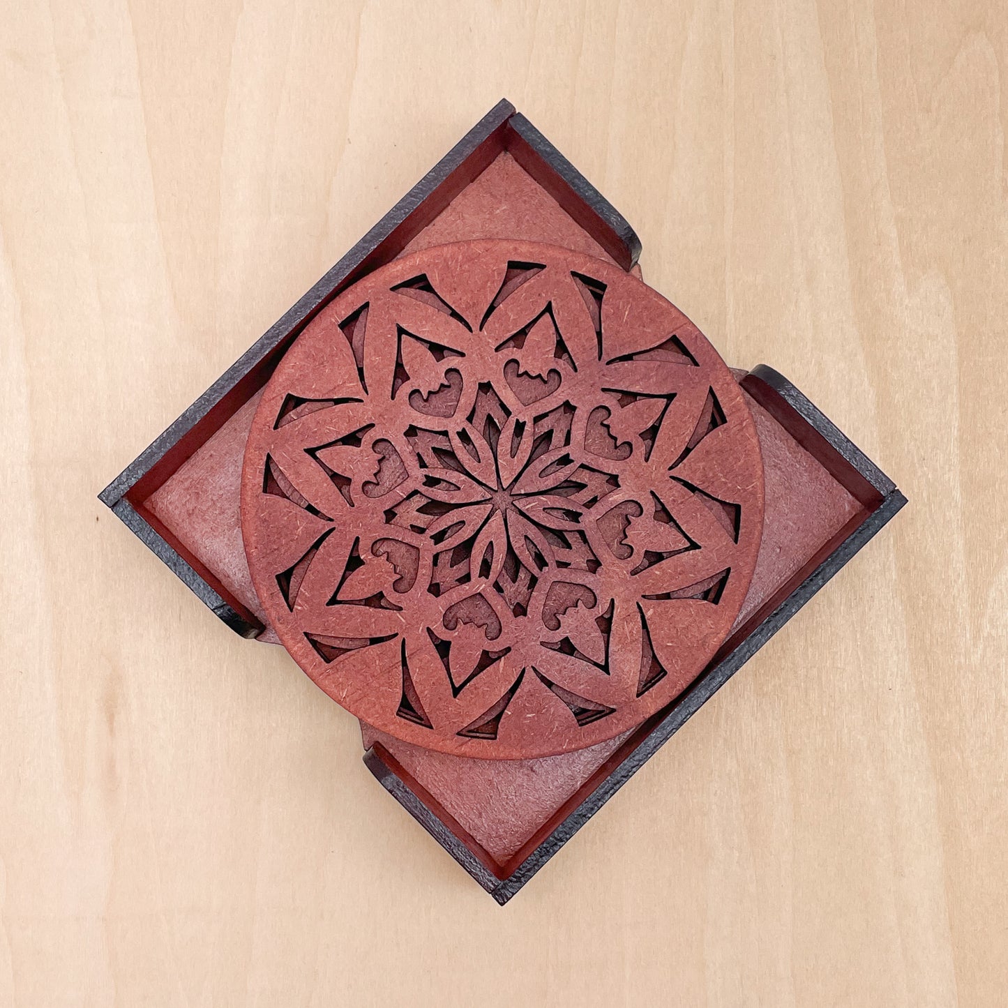 Mandala Art Coasters-Ashta Wooden-Cinnamon