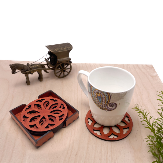 Wooden Nava Mandala Coasters with Holder