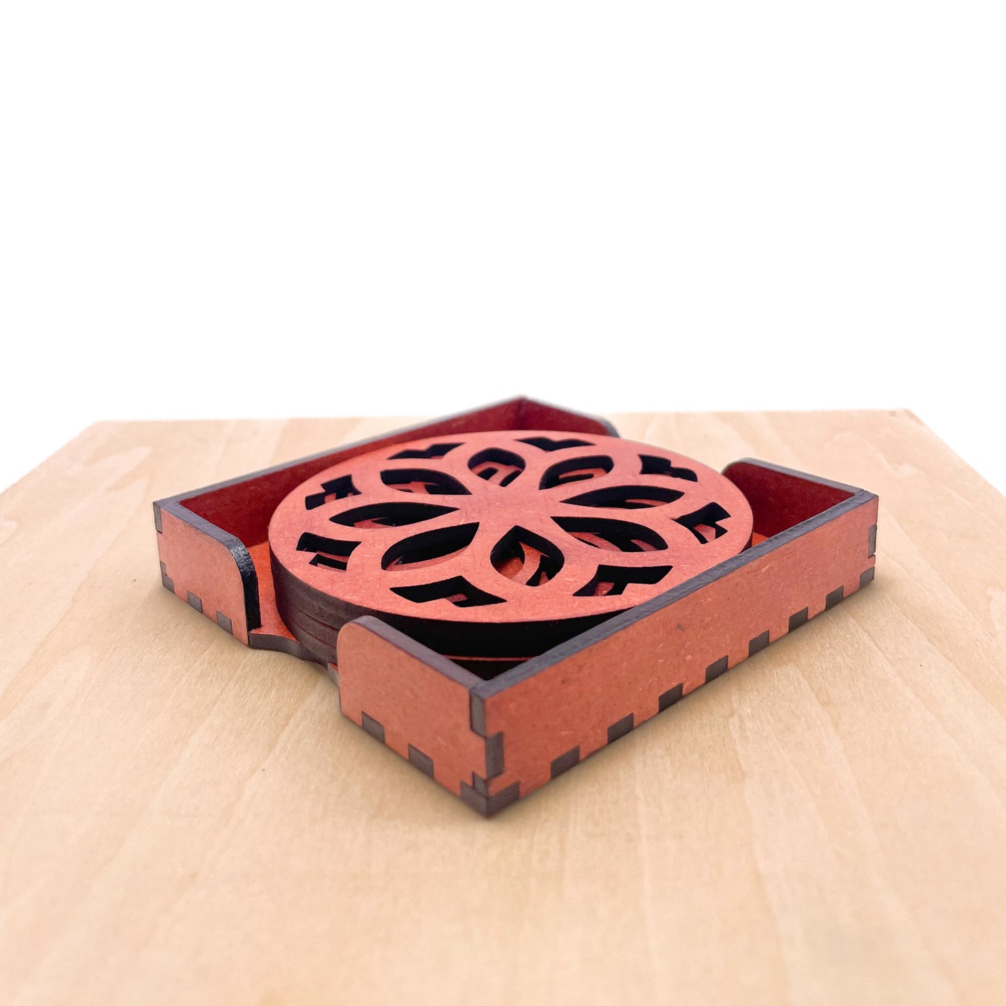 Mandala Art Coasters-Nava Wooden-Cinnamon
