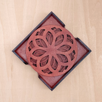 Mandala Art Coasters-Nava Wooden-Cinnamon