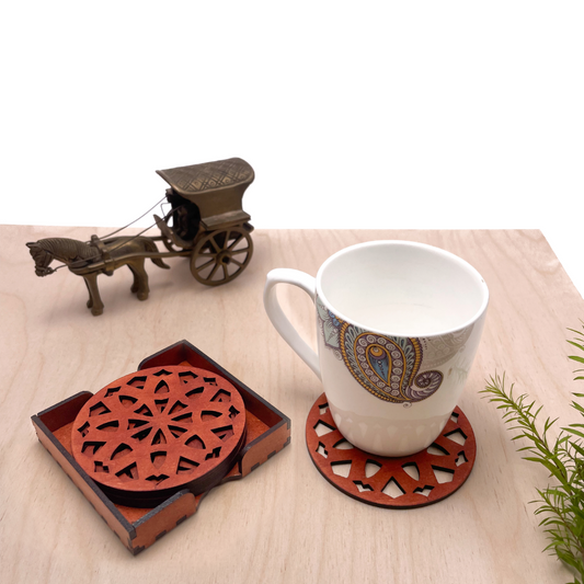 Wooden Dasha Mandala Coasters with Holder