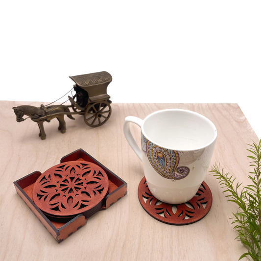 Wooden Ekaadash Mandala Coasters with Holder