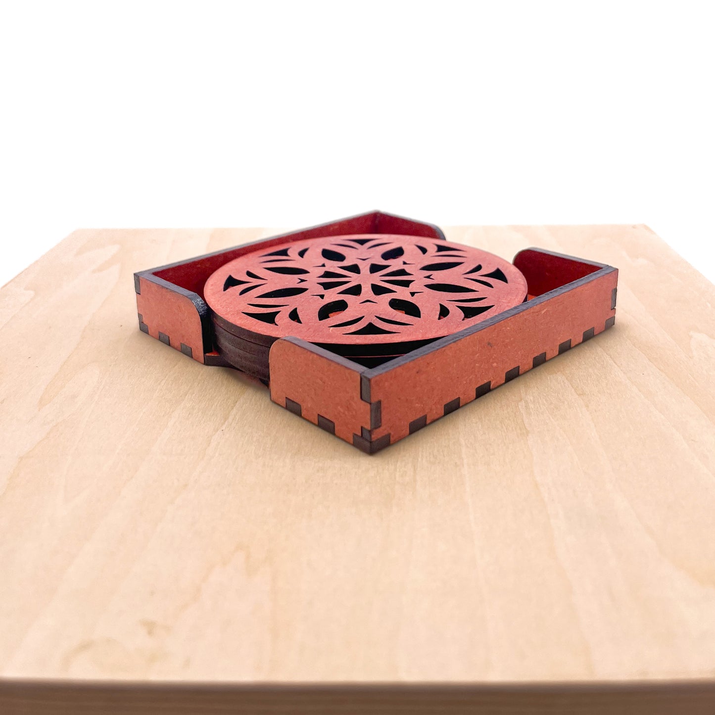 Wooden Ekaadash Mandala Coasters with Holder