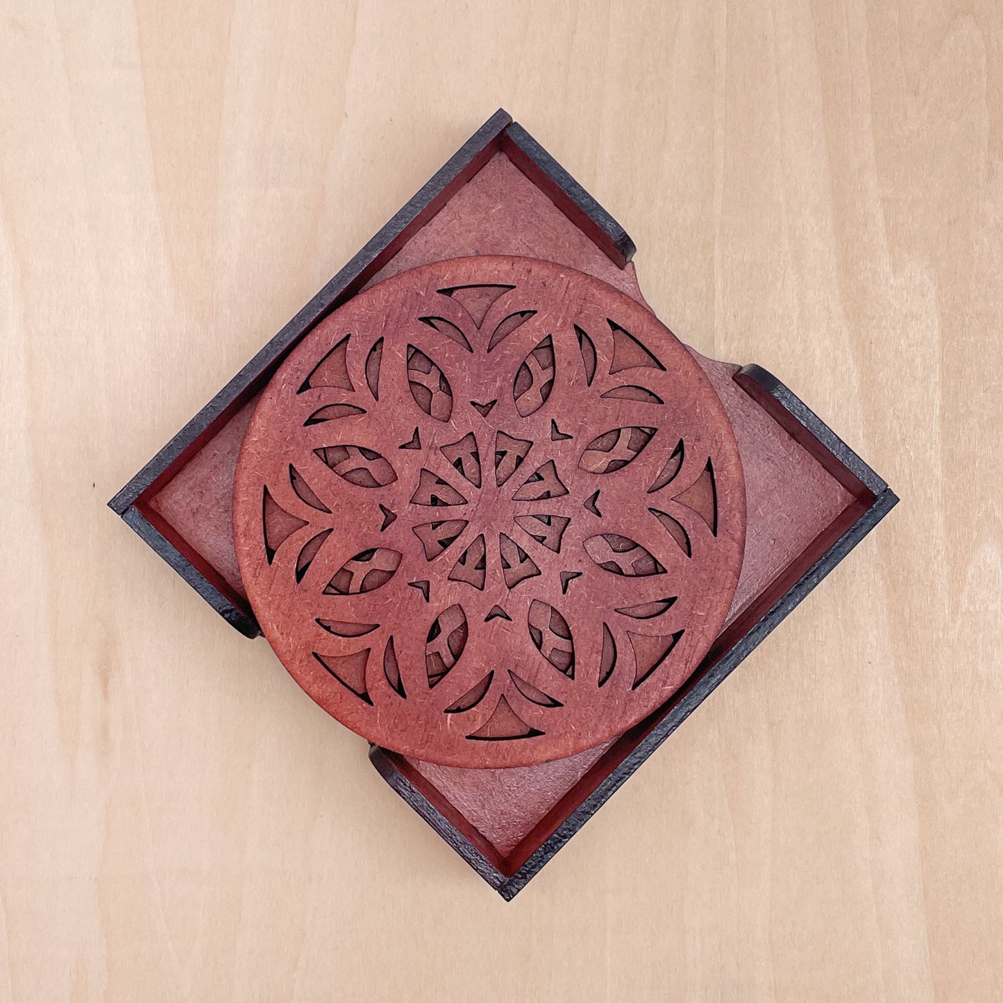 Wooden Ekaadash Mandala Coasters with Holder