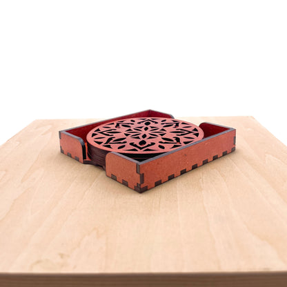 Wooden Dvaadash Mandala Coasters with Holder