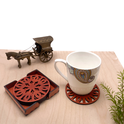 Mandala Art Coasters-Trayodash Wooden-Cinnamon