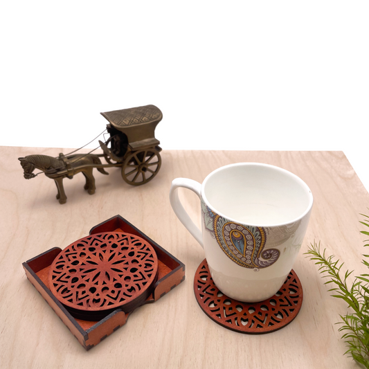 Wooden Panchadash Mandala Coasters with Holder