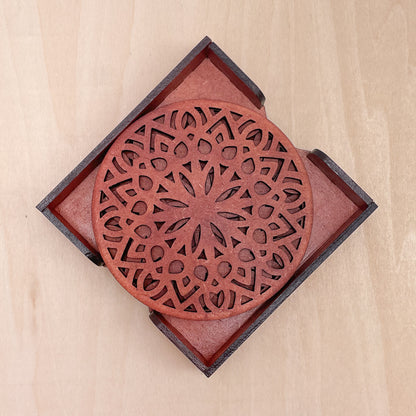 Wooden Panchadash Mandala Coasters with Holder